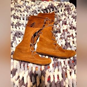 Minnetonka tall lace up moccasin boots